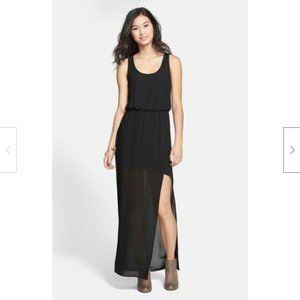 LUSH Faux Wrap Chiffon Black Maxi Dress NEW